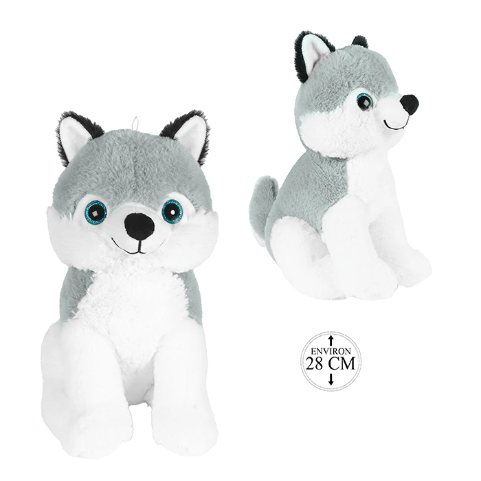 Peluche husky assis, 28cm de haut