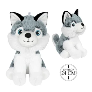 Peluche husky assis, 24cm de haut
