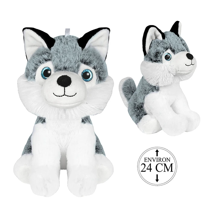 Peluche husky assis, 24cm de haut