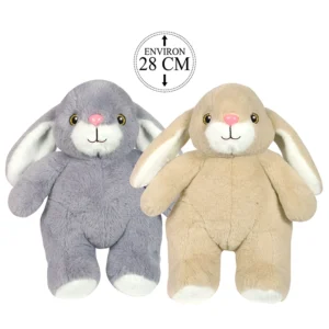 Peluche lapin debout 2 coloris (gris et beige), 28cm de haut