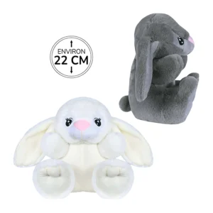 Peluche lapin 2 coloris (blanc et gris), 22cm de haut