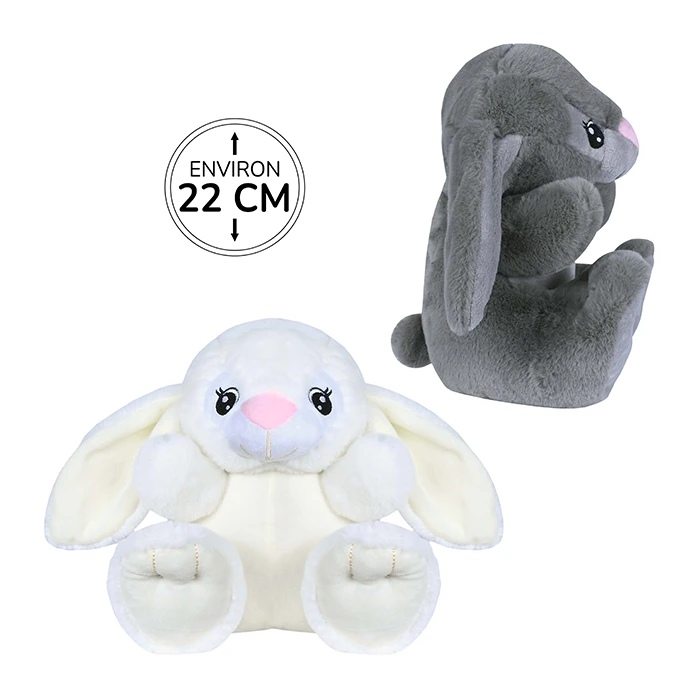 Peluche lapin 2 coloris (blanc et gris), 22cm de haut