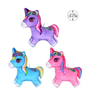 Peluche licorne 3 coloris (violet, bleu et rose), 18cm de haut