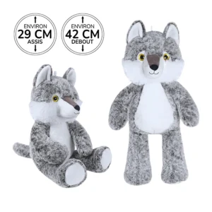 Peluche loup gris 29cm assis et 42cm debout