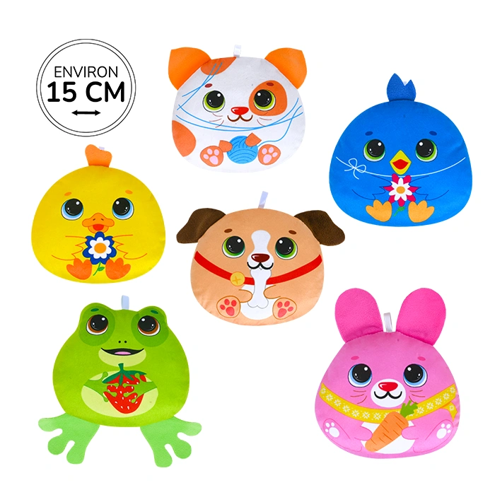 Peluche machine à pince 6 assortis (oiseau, chat, lapin, poussin, grenouille et chien), 15cm de large