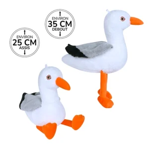 Peluche mouette, 25cm assis et 35cm debout