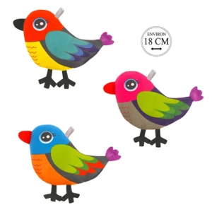 Peluche oiseau 3 coloris multicolores, 18cm de long