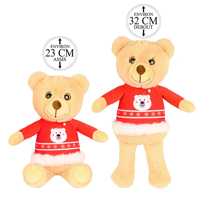 Peluche ours de Noël, 23cm assis et 32cm debout