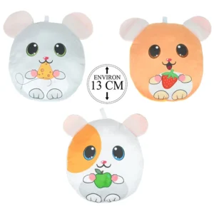 Peluche ovale décor rongeurs 4 assortis (souris, hamster et cochon dinde), 13cm de haut