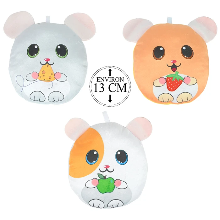 Peluche ovale décor rongeurs 4 assortis (souris, hamster et cochon dinde), 13cm de haut