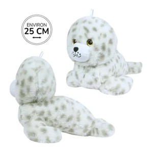 Peluche phoque blanc tacheté, 25cm de long