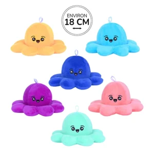 Pieuvre multicolores 6 assortis (turquoise, jaune, bleu foncé, bleu clair, rose et violet) 18cm