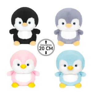 Peluche pingouin 4 coloris (noir, gris, rose et bleu), 20cm de haut