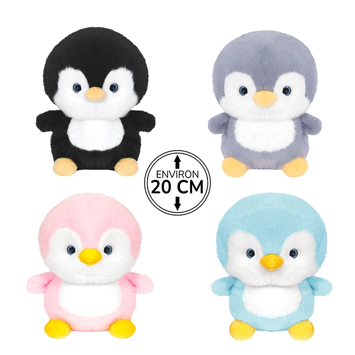 Peluche pingouin 4 coloris (noir, gris, rose et bleu), 20cm de haut
