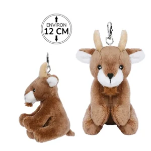 Peluche porte-clés bouquetin assis, 12cm de haut