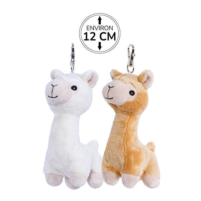 Peluche porte-clés lama 2 coloris (blanc et jaune), 12cm de haut