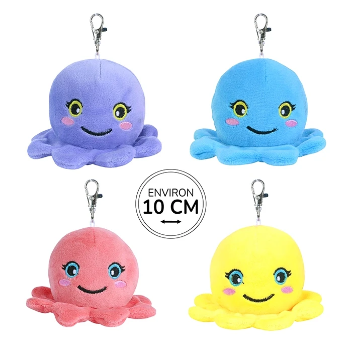Peluche porte-clés pieuvre 4 coloris (violet, bleu, rose et jaune) 10cm de long