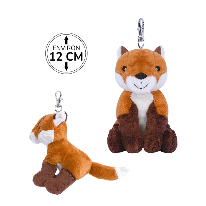 Peluche porte-clés renard assis, 12cm de haut