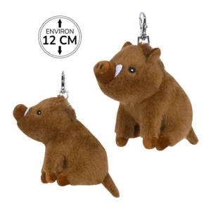 Peluche porte-clés sanglier assis, 12cm de haut