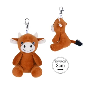 Peluche porte-clés vache marron assise, 8cm de large