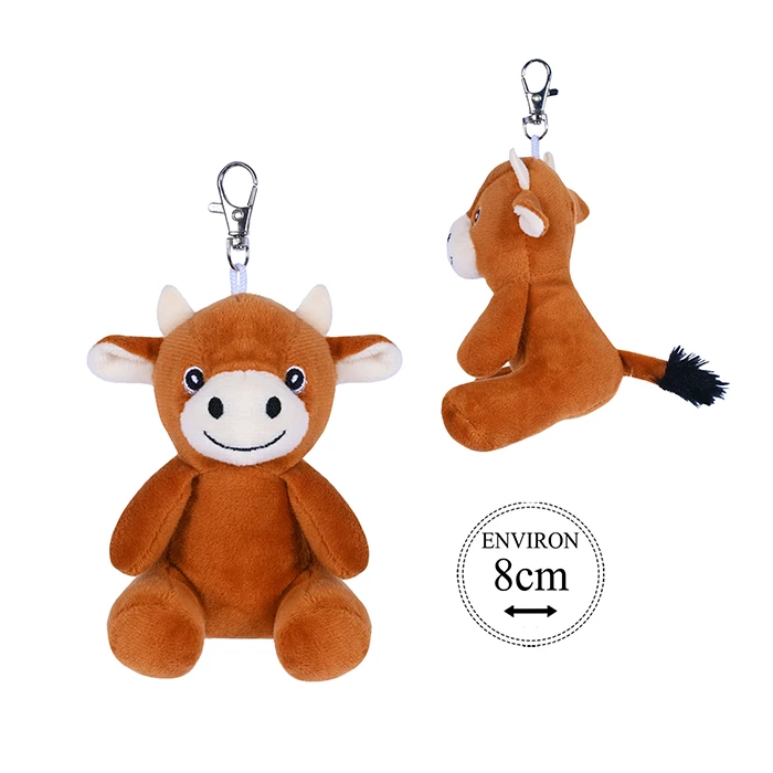 Peluche porte-clés vache marron assise, 8cm de large