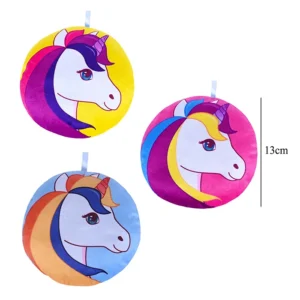 Peluche ronde décor licorne 3 assortis, 13cm de diamètre