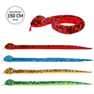 Peluche serpent 4 assortis (rouge, bleu, jaune et vert) 150 cm de long