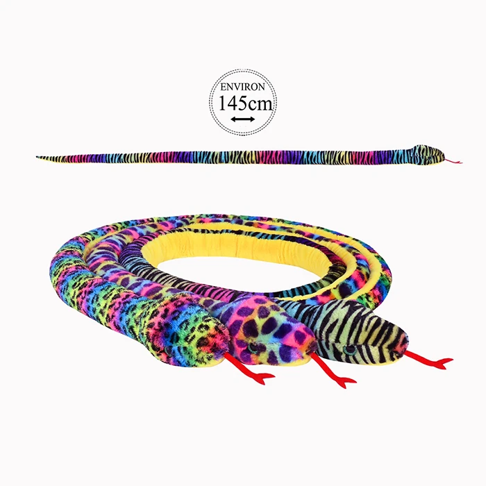Peluche serpent 3 coloris multicolores, 145cm de long