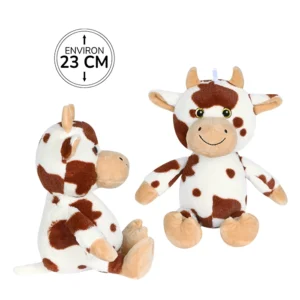 Peluche vache assise avec taches marron, 23cm de haut