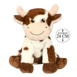 Peluche vache taches marrons assise, 24cm de haut