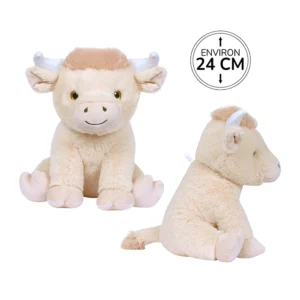 Peluche vache charolaise assise, 24cm de haut