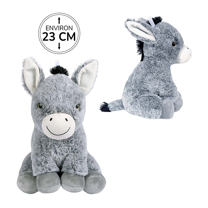 Peluche âne gris assis 23cm de haut