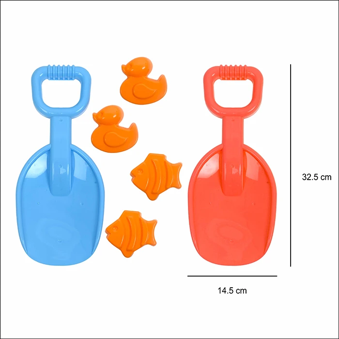 Jouet set plage 2 assortis (bleu et rouge), taille pelle : 32,5cm de long et 14,5 cm de large