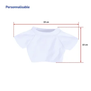 T-shirt blanc personnalisable pour peluche (seul), 19cm de large et 10cm de haut