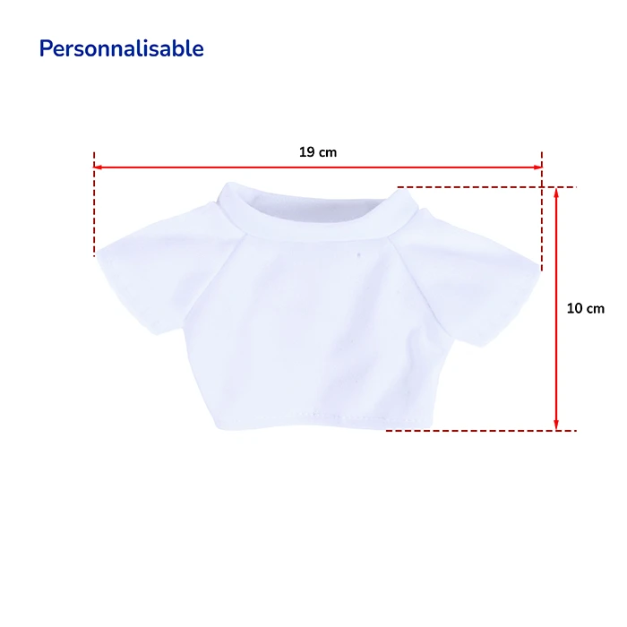 T-shirt blanc personnalisable pour peluche (seul), 19cm de large et 10cm de haut