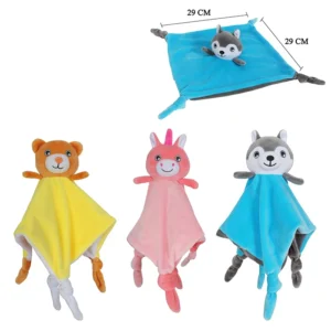 Doudou animaux 3 assortis (ours, licorne et husky), 29cm de côté