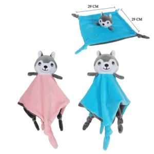 Doudou husky 2 coloris (rose et bleu), 29cm de côté
