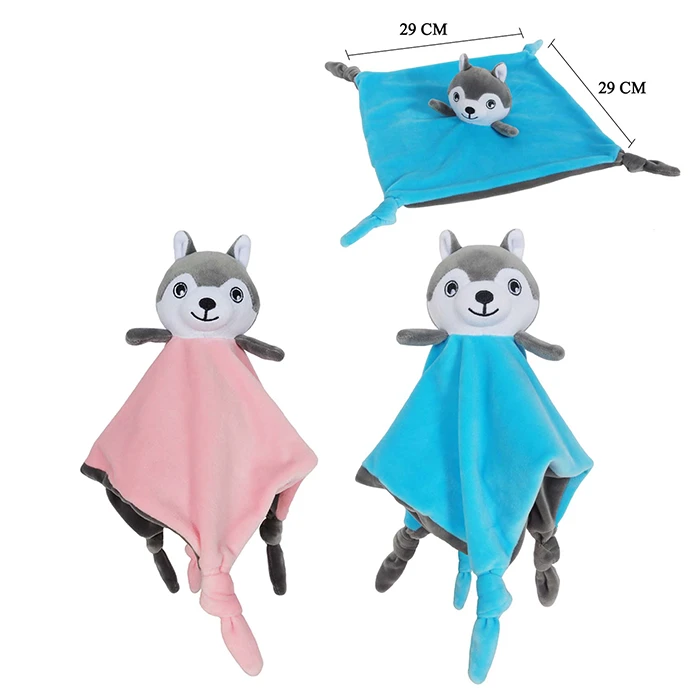 Doudou husky 2 coloris (rose et bleu), 29cm de côté
