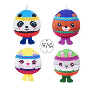 Peluche animaux 4 assortis (panda, ours, chat et lapin), 12cm de haut