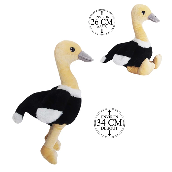Peluche autruche, 26cm assis et 34cm debout