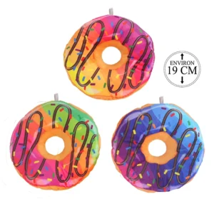 Peluche donuts 3ass multicolores, 19cm de diamètre