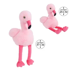 Peluche flamant rose, 25cm assis et 37cm debout
