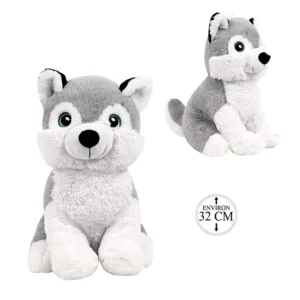 Peluche husky assis, 32cm de haut