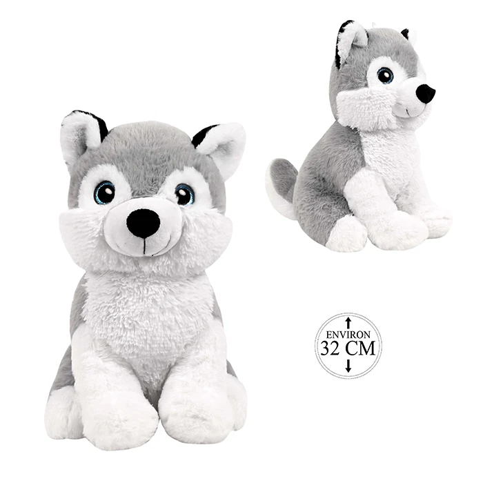 Peluche husky assis, 32cm de haut