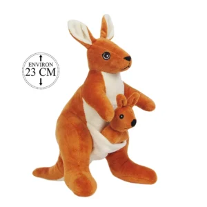 Peluche kangourou avec son bébé, 23 cm de haut