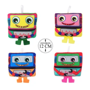 Peluche robot 4 assortis, 12cm de haut