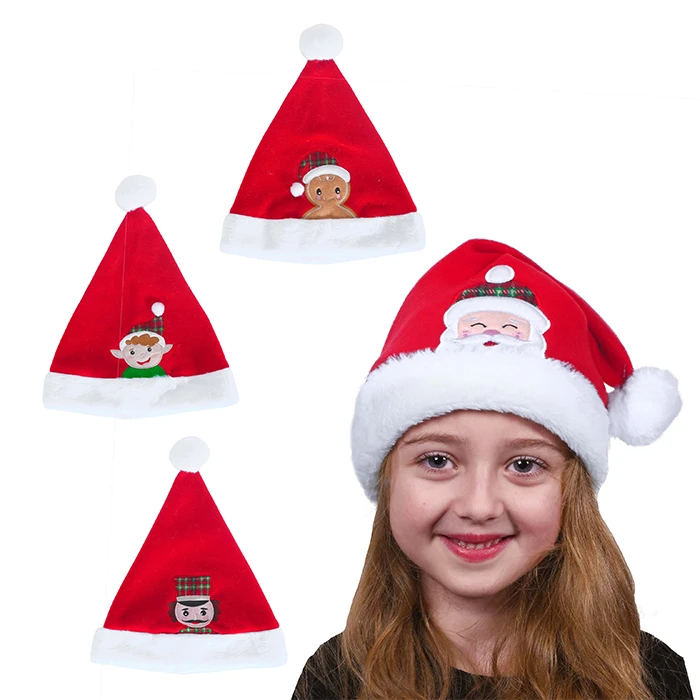 Bonnets de noël, 4 décors brodées (père noël, pain d'épice, lutin et casse noisette), taille enfant