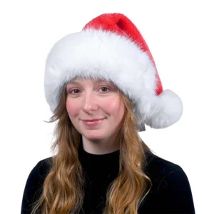 Bonnet de Noël en peluche épaisse avec large rebord et pompon en imitation fourrure, taille adulte