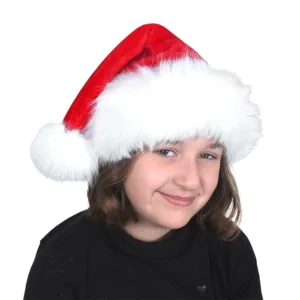 Bonnet de Noël en peluche épaisse avec large rebord et pompon en imitation fourrure, taille enfant