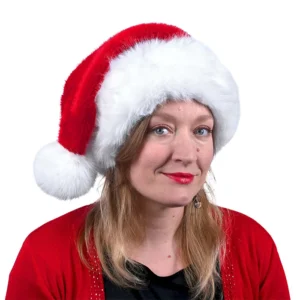 Bonnet de Noël rouge avec large rebord et pompon imitation fourrure très douce de haute qualité, taille adulte